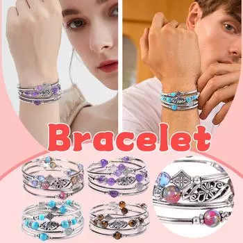 Браслет из натурального бирюзового камня, многослойный браслет из натуральных камней с бусинами One Size коричневый