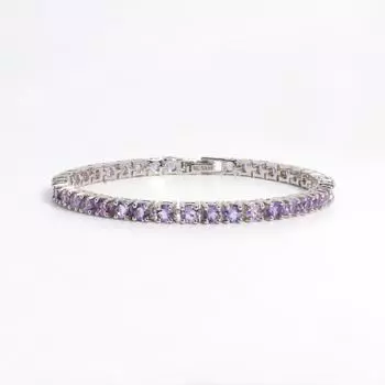 Браслет из натурального бразильского аметиста из стерлингового серебра 925 пробы, элегантное легкое, роскошное, изящное ювелирное украшение для женщин, наряд для банкета на годовщину total length:17cm фиолетовый