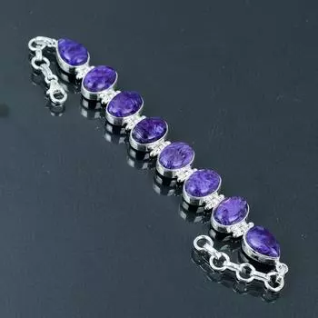 Браслет из натурального чароита, твердое серебро 925 пробы, браслет из звеньев, браслет ручной работы, ювелирный подарок на День святого Валентина фиолетовый