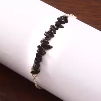 Браслет из натурального черного оникса, браслет из грубых чипсов, браслет из стерлингового серебра 925 пробы, браслет из черного хрусталя, подарок для нее, регулируемый браслет. Free Size чёрный