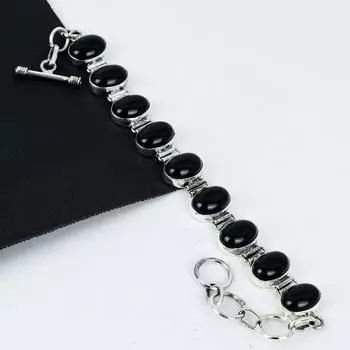Браслет из натурального черного оникса ручной работы из стерлингового серебра 925 пробы, браслет из черного оникса для жены, браслет унисекс, подарок на День благодарения 8 чёрный