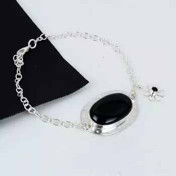 Браслет из натурального черного оникса ручной работы из стерлингового серебра 925 пробы, черный браслет на позвоночнике для жены, браслет унисекс, праздничный подарок 8 чёрный