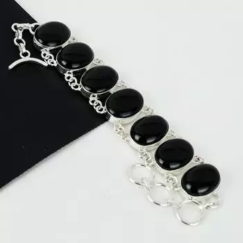 Браслет из натурального черного оникса ручной работы из стерлингового серебра 925 пробы, браслет из черного оникса для жены, браслет унисекс, подарки на День матери 8 чёрный