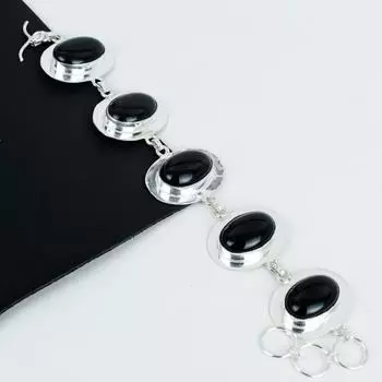 Браслет из натурального черного оникса ручной работы из стерлингового серебра 925 пробы, браслет из черного оникса для жены, браслет унисекс, подарки на День отца 8 чёрный