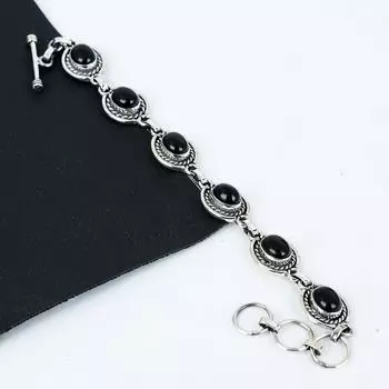 Браслет из натурального черного оникса ручной работы из стерлингового серебра 925 пробы, браслет из черного оникса для жены, браслет унисекс, подарки для любви 8 чёрный