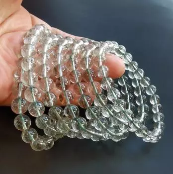 Браслет из натурального черного зеленого рутилового кристалла, 6 мм, 8 мм, 10 мм, гладкий круглый кварцевый браслет, женский подарок, мужской браслет, эластичный браслет 6mm