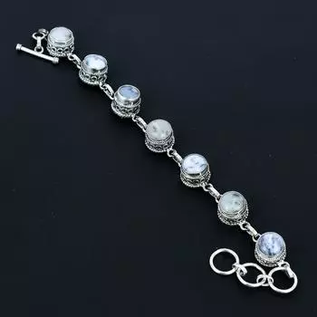 Браслет из натурального дендритового опала, браслет из стерлингового серебра 925 пробы, браслет с регулируемой цепочкой, браслет ручной работы в стиле бохо, ювелирные изделия с драгоценными камнями, подарки на помолвку 8 белый