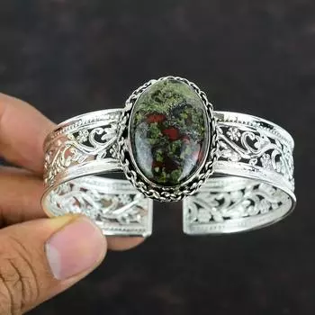 Браслет из натурального драгоценного камня Dragon Bloodstone, браслет-манжета из стерлингового серебра 925 пробы, браслет-манжета ручной работы, регулируемый браслет, подарки для женщин