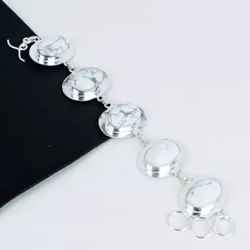 Браслет из натурального драгоценного камня говлит ручной работы из стерлингового серебра 925 пробы, браслет из говлита для жены, браслет унисекс, подарки на День отца 8 белый