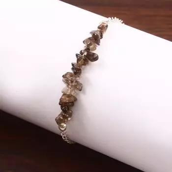 Браслет из натурального дымчатого кварца, браслет с грубыми чипсами, браслет из стерлингового серебра 925 пробы, браслет из дымчатого кристалла, подарок для нее, регулируемый браслет. Free Size чёрный