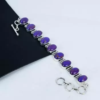 Браслет из натурального фиолетового медно-бирюзового драгоценного камня ручной работы из стерлингового серебра 925 пробы, браслет из фиолетового медно-бирюзового камня для жены, браслет унисекс 8 синий
