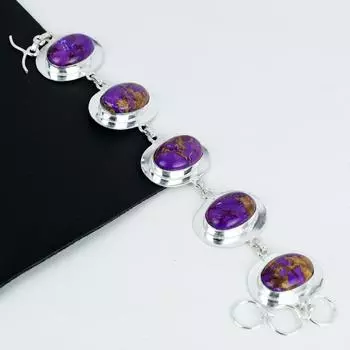 Браслет из натурального фиолетового медно-бирюзового драгоценного камня ручной работы из стерлингового серебра 925 пробы, браслет из фиолетового медно-бирюзового камня для жены, браслет унисекс, подарки 8 фиолетовый