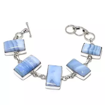 Браслет из натурального голубого кружевного агата ручной работы из стерлингового серебра 925 пробы 7-8 дюймов J7m30