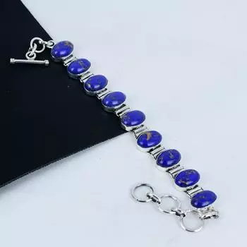 Браслет из натурального голубого медно-бирюзового драгоценного камня ручной работы из стерлингового серебра 925 пробы, браслет из голубого медно-бирюзового цвета для жены, браслет унисекс на день рождения 8 синий