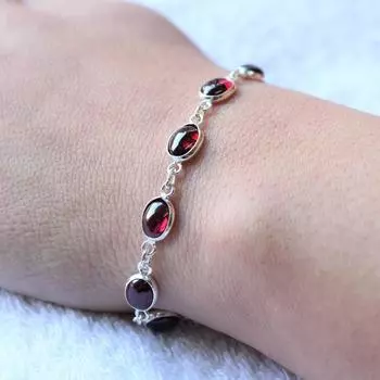 Браслет из натурального граната, браслет из стерлингового серебра, изящный браслет, браслет 8 дюймов. 14.05mm-22.33mm красный
