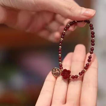 Браслет из натурального граната, женские золотые бусины, бусины из киновари, маленький браслет с красным цветком, подарок лучшего друга для девочки