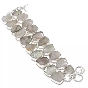 Браслет из натурального хрусталя и необработанного драгоценного камня ручной работы из стерлингового серебра 925 пробы 7-8 дюймов D5z52