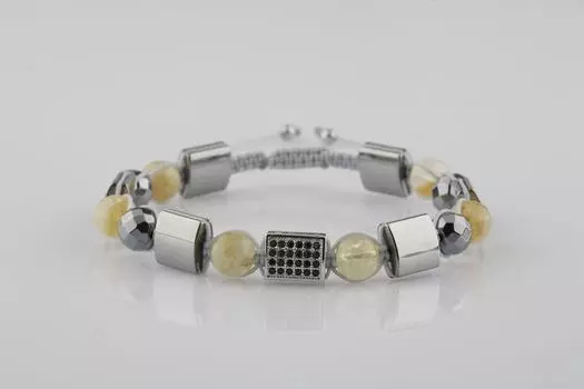 Браслет из натурального камня цитрин-гематит-циркон