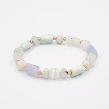 Браслет из натурального камня халцедон, селенит, розовый кварц и лунный камень