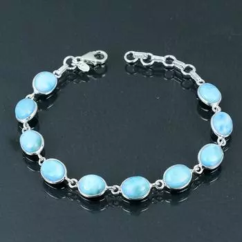 Браслет из натурального камня Ларимар, серебро 925 пробы, теннисный браслет со звеньями от 7 до 8 дюймов, ювелирный браслет ручной работы, подарок на День святого Валентина синий