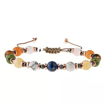 Браслет из натурального камня-лазурит-гавлит-кальцит-нефрит-тигровый глаз-оранжевый авантюрин-розовый кварц