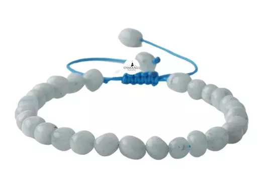 Браслет из натурального камня с аквамарином натуральной огранки