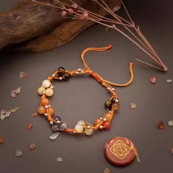 Браслет из натурального камня сакральной чакры – тигровый глаз-рутил, кварц-цитрин-агат-кальцит-авантюрин