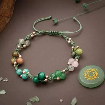 Браслет из натурального камня сердечной чакры – пренит-унахит-амазонит-малахит-авантюрин-розовый кварц-нефрит