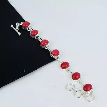 Браслет из натурального красного бирюзового камня ручной работы из стерлингового серебра 925 пробы, браслет из красного бирюзового цвета для жены, браслет унисекс на день рождения 8 красный