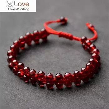 Браслет из натурального красного граната, круглые гранатовые бусины, аксессуары из красной веревки, браслет своими руками, ювелирные изделия из граната, нефрит adjustable