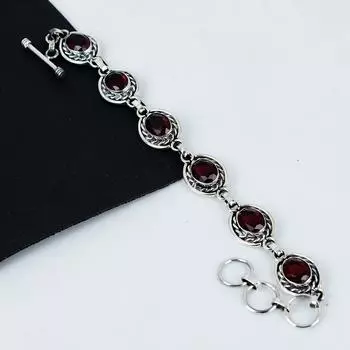 Браслет из натурального красного граната ручной работы из стерлингового серебра 925 пробы, браслет из красного граната для жены, браслет унисекс, праздничный подарок 8 красный