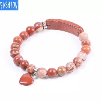 Браслет из натурального красного камня 8 мм, круглая бусина с подвеской в виде сердца любви, эластичная веревка, браслет для девочек и женщин