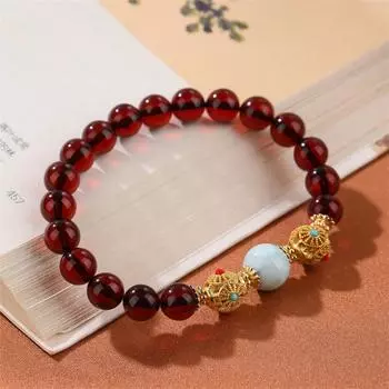 Браслет из натурального кровавого жемчуга, чистая гортензия Macrophylla Чжухай, аксессуар из текстурированного камня, браслет из натурального янтаря с одной петлей