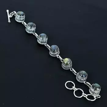 Браслет из натурального лабрадорита, браслет из серебра 925 пробы, браслет с регулируемой цепочкой, браслет ручной работы в стиле бохо, украшения из натуральных камней, подарки на помолвку 8 синий