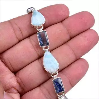 Браслет из натурального ларимара, кианита, стерлингового серебра 925 пробы, размер 8 дюймов, U0b15