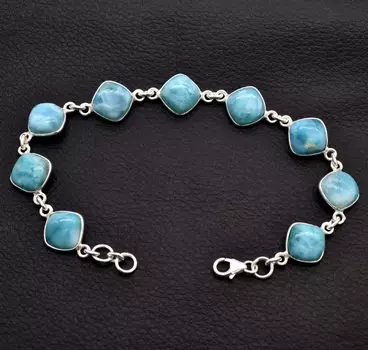 Браслет из натурального ларимара, Серебряный браслет 925 пробы, Подарок для нее, Женский браслет, Дизайнерский браслет, Подарок маме, Ювелирные изделия с камнем 7 inch