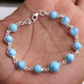 Браслет из натурального ларимара, женские украшения, серебро 925 пробы, дизайнерский браслет, подарок на годовщину, подарок подружке невесты, серебряные украшения 7 Inch