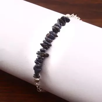 Браслет из натурального лазурита, посвященный сентябрьскому камню, браслет из грубых чипсов, браслет из стерлингового серебра 925 пробы, браслет из синего кристалла, подарок для нее. Free Size синий