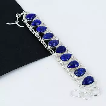 Браслет из натурального лазурита ручной работы из стерлингового серебра 925 пробы, браслет из лазурита для жены, браслет унисекс, подарок на вату 8 синий