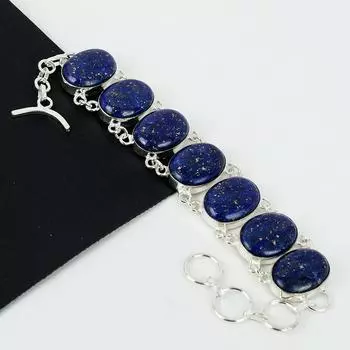 Браслет из натурального лазурита ручной работы из стерлингового серебра 925 пробы, браслет из лазурита для жены, браслет унисекс, подарок на вату 8 синий