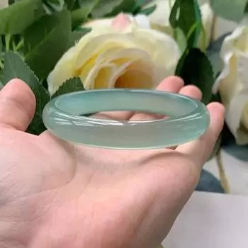 Браслет из натурального ледяного халцедона с масляно-голубым оттенком, модный браслет с изумрудом, женский подарок 54MM