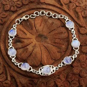 Браслет из натурального лунного камня, твердое серебро 925 пробы, ювелирные изделия ручной работы из камня белый