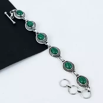 Браслет из натурального малахита, серебро 925 пробы, браслет из малахита для жены, браслет унисекс, подарок на годовщину 8 зелёный