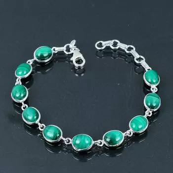 Браслет из натурального малахита, серебро 925 пробы, браслет со звеньями от 7 до 8 дюймов, браслет ручной работы, ювелирный подарок на День святого Валентина зелёный