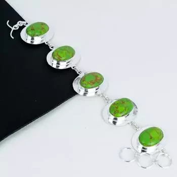 Браслет из натурального медного бирюзового камня ручной работы из стерлингового серебра 925 пробы, браслет из медного бирюзового камня для жены, браслет унисекс, подарки для нее 8 зелёный