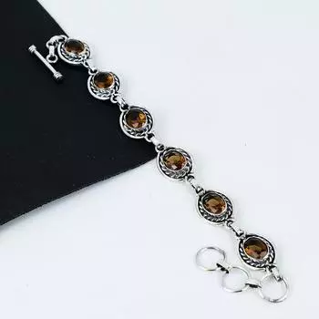 Браслет из натурального медового топаза ручной работы из стерлингового серебра 925 пробы, браслет с медовым топазом для жены, браслет унисекс, подарок на день рождения для мужчин 8 жёлтый