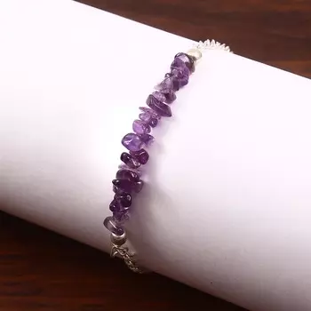 Браслет из натурального необработанного аметиста с февральским камнем, браслет с грубыми чипсами, браслет из стерлингового серебра 925 пробы, браслет из фиолетового драгоценного камня, подарок для нее. Free Size фиолетовый