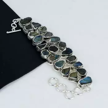 Браслет из натурального необработанного лабрадорита, изготовленный вручную из стерлингового серебра 925 пробы методом электроформовки, браслет из необработанного лабрадорита для жены, браслет унисекс в подарок для нее 8 синий