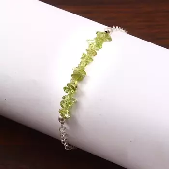 Браслет из натурального необработанного перидота с августовским камнем, браслет с грубыми чипсами, браслет из стерлингового серебра 925 пробы, браслет из зеленого драгоценного камня, подарок для нее. Free Size зелёный