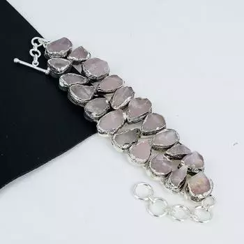 Браслет из натурального необработанного розового кварца ручной работы из стерлингового серебра 925 пробы, выполненный методом электроформовки, браслет из необработанного розового кварца для жены, браслет унисекс в подарок 8 розовый